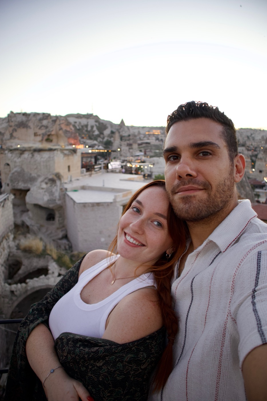 Hayden and his partner on a rooftop in Cappadocia, Turkey
